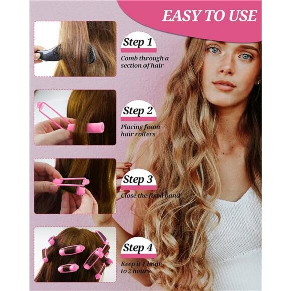 Sponge Hair Rollers Set 64 Piece No Heat Foam Curlers for Short Medium Hair - Picture 4 of 8